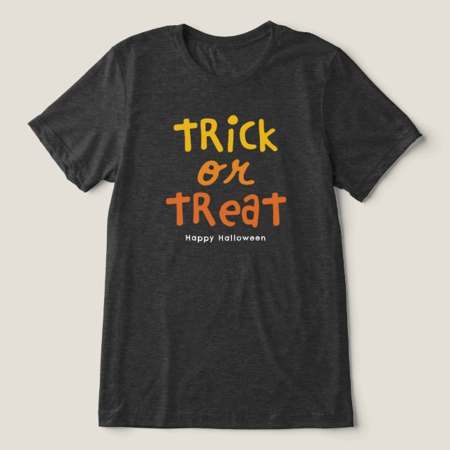 Bus eller godis söt svart orange Halloween T Shirt (Design Framsida)