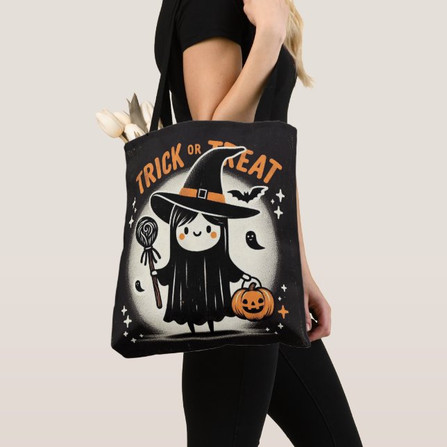 Bus eller godis söt Witch Ghost Tote Bag Tygkasse (Närbild)