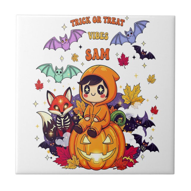 Bus eller godis söta Halloween Kakelplatta (Framsidan)