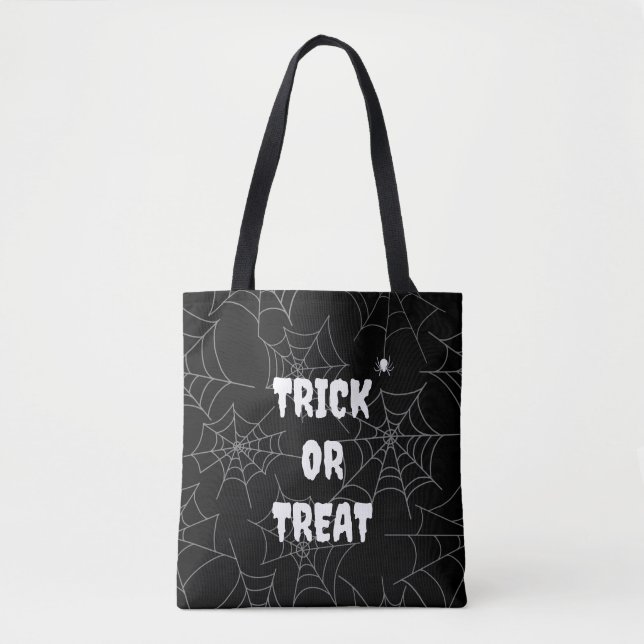 Bus eller godis Spindelnät Black Halloween Tote Ba Tygkasse (Framsida)