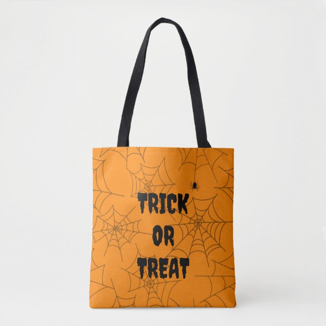 Bus eller godis Spindelnät Orange Halloween Tygkasse (Framsida)