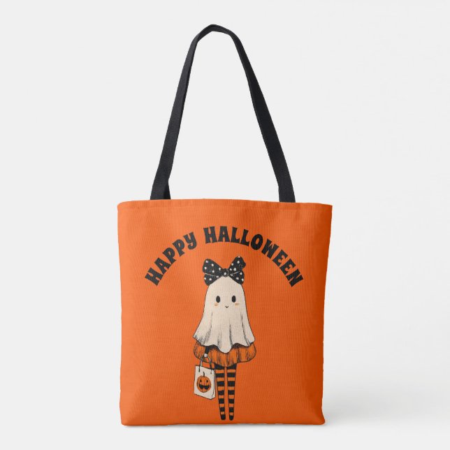 Bus eller godis Spooky Cute Ghost Happy halloween Tygkasse (Baksida)