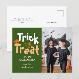 Bus eller godis   Spooky Halloween-familjfoto Helg Vykort