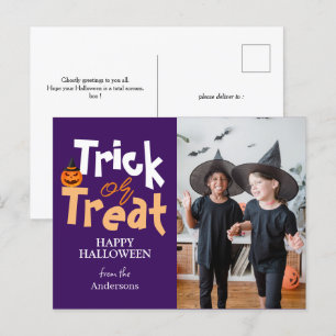 Bus eller godis   Spooky Halloween-familjfoto Helg Vykort