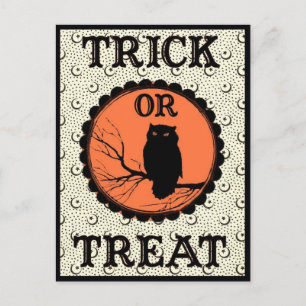 Bus eller godis Spooky Halloween Uggla Vykort