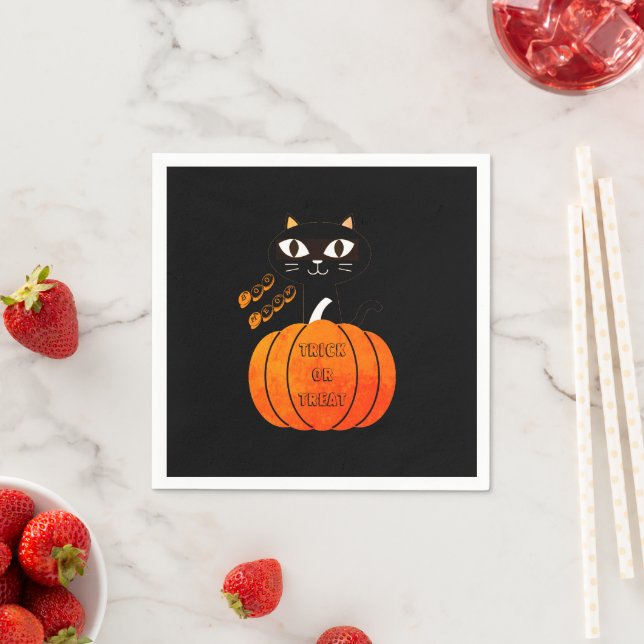 Bus eller godis Spooky Orange Black Cat Halloween Pappersservett (Insitu)
