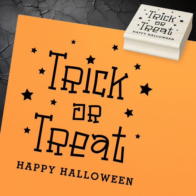 Bus eller godis stjärnor Happy halloween Stämpel (Trick or treat stars Happy Halloween Rubber Stamp)