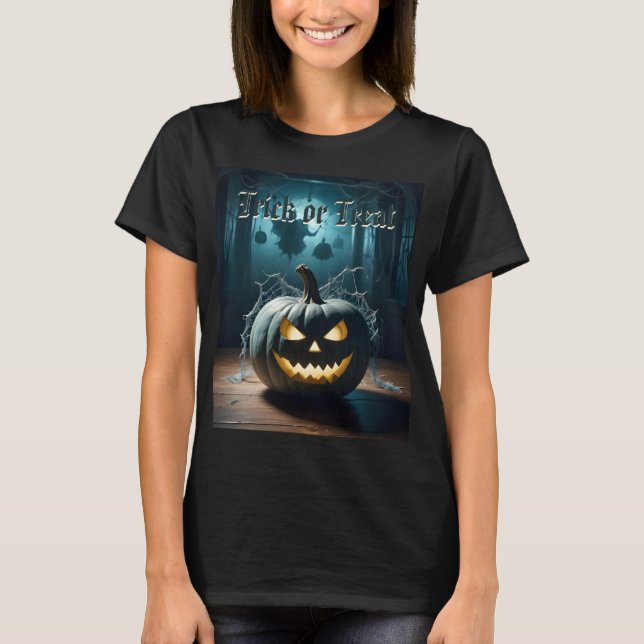 Bus eller godis Teal Pumpkin Halloween T Shirt (Framsida)