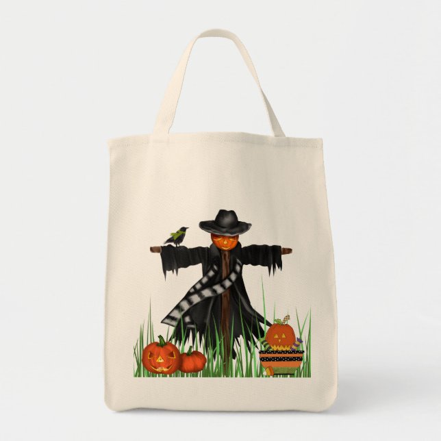 Bus eller godis Tote Bag med Pumpkins Fågelskrämma Tygkasse (Framsidan)