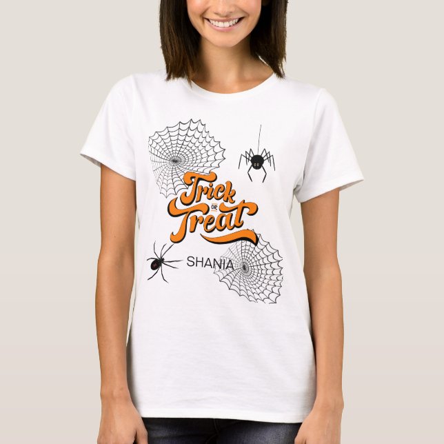 Bus eller godis-typografi med spindlar-ID680 T Shirt (Framsida)