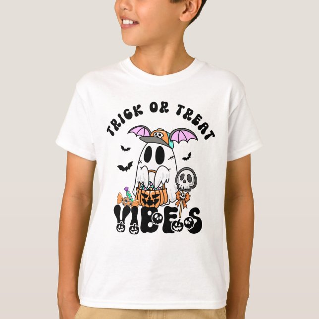 Bus eller godis Vibes Cute Retro Ghost Kids T Shirt (Framsida)