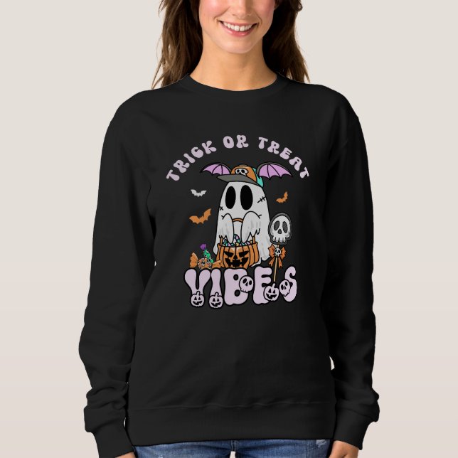 Bus eller godis Vibes Retro Ghost Halloween T Shirt (Framsida)