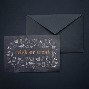 Bus eller godis Vintage Chalkboard Halloween Vykort