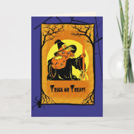 Bus eller godis! Vintage Witch Halloween Kort