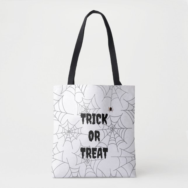 Bus eller godis White Spindelnät Spider Halloween Tygkasse (Framsida)