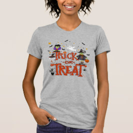 Bus eller godis Witch Ghost Cat Roligt Halloween T Shirt