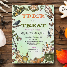 Bus eller godis Witch Halloween Bash Party Inbjudningar