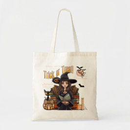 Bus eller godis Witch Halloween Coquette Tote Bag Tygkasse