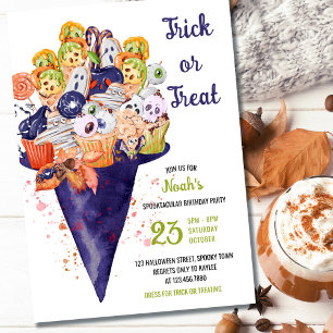 Bus eller godis Witch Hat Halloween Food Birthday Inbjudningar