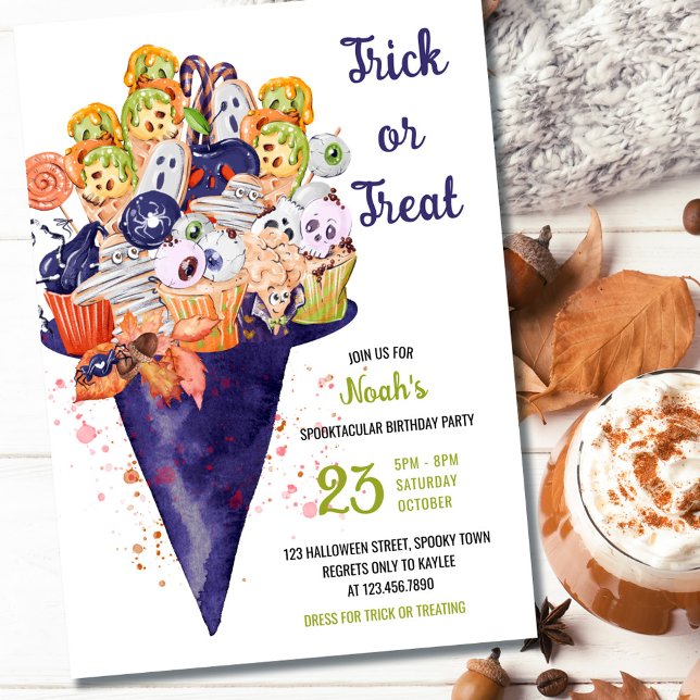 Bus eller godis Witch Hat Halloween Food Birthday Inbjudningar (Skapare uppladdad)