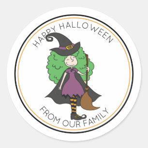 Bus eller godis Witch med hårstrå Halloween Runt Klistermärke