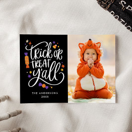 Bus eller godis Y'all Halloween-fotokort