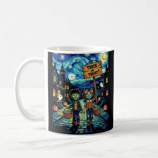 Bus eller godis Zombies - Van Gogh Starry Hallowee Kaffemugg (Vänster)