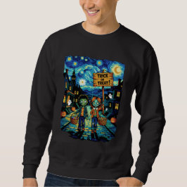 Bus eller godis Zombies - Van Gogh Starry Hallowee Lång Ärmad Tröja