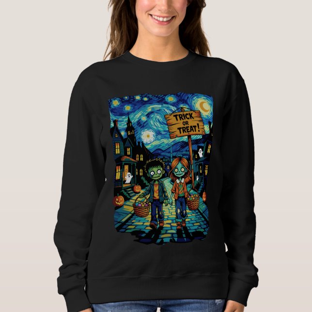 Bus eller godis Zombies - Van Gogh Starry Hallowee T Shirt (Framsida)