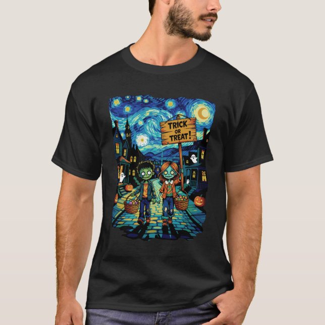 Bus eller godis Zombies - Van Gogh Starry Hallowee T Shirt (Framsida)