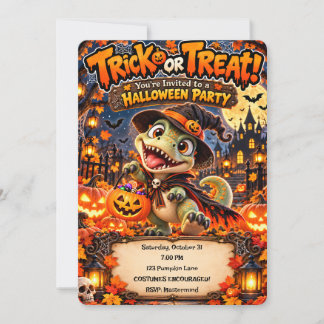 🎃🦖 Bus eller godsak Dino Halloween-fest 👻✨ Inbjudningar