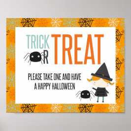 Bus eller godsak Gott Halloween godis ytterdörr sk Poster