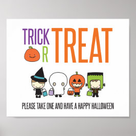Bus eller godsak Gott Halloween godis ytterdörr sk Poster