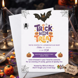 Bus eller godsaker Söt och kuslig Halloween skräck Inbjudningar
