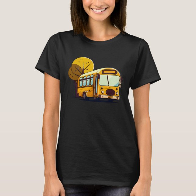 Bus In Front Of Trees Bus Driver T Shirt (Framsida)