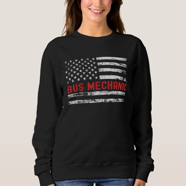 Bus Mechanic USA Flag Profession Retro Job Title T Shirt (Framsida)