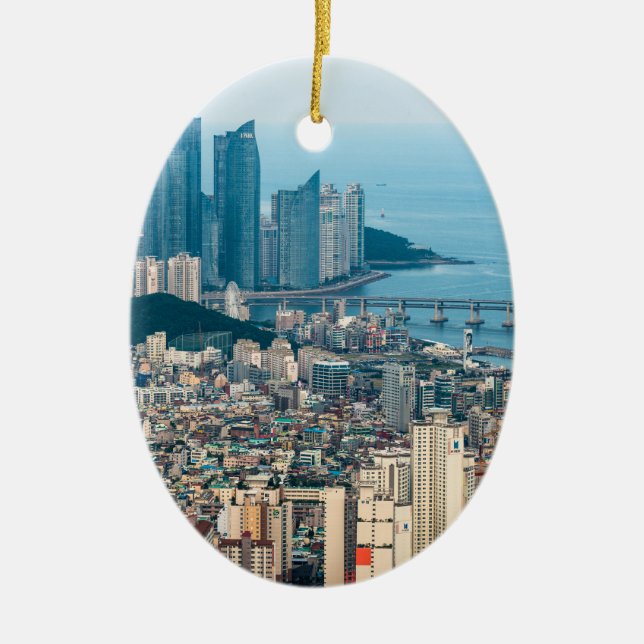 Busan city Skyline. Yeongnam-provinsen, Sydkorea Julgransprydnad Keramik (Framsidan)