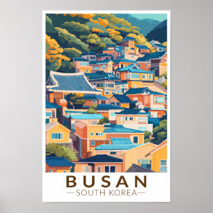 Busan Gamcheon kulturby resa konst Vintage Poster