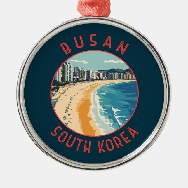 Busan Haeundae Beach Retro Distress Circle Julgransprydnad Metall (Framsidan)