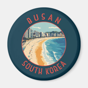 Busan Haeundae Beach Retro Distress Circle Magnet
