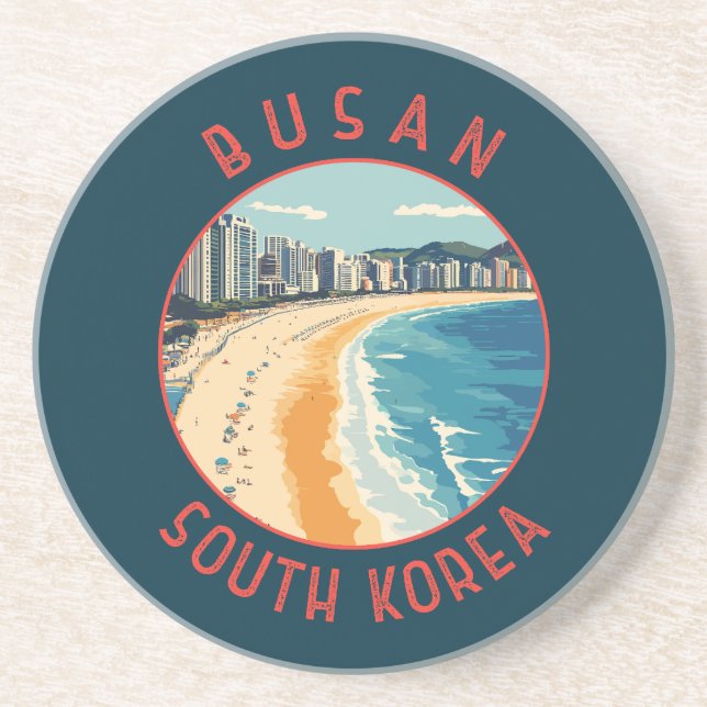 Busan Haeundae Beach Retro Distressed Circle Underlägg (Framsidan)