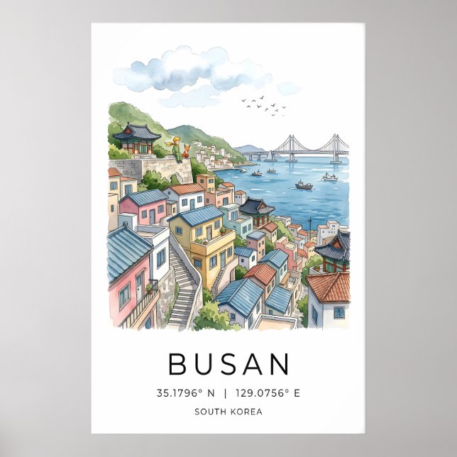 Busan hamn konsttryck Sydkorea kustscen Poster (Framsidan)