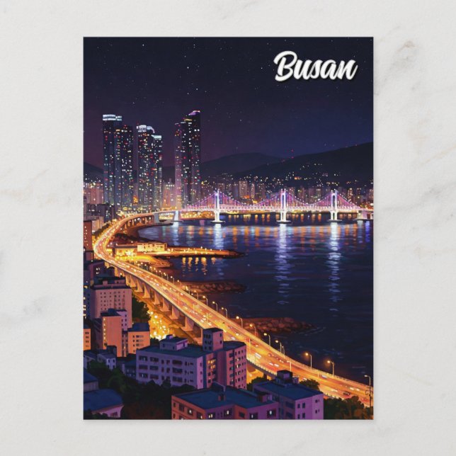 Busan Skyline night Travel Vykort (Framsida)