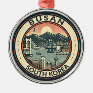 Busan South Korea Bridge Travel Art Badge Julgransprydnad Metall