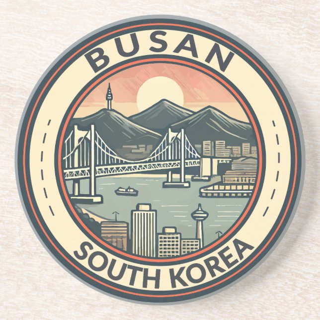 Busan South Korea Bridge Travel Art Badge Underlägg (Framsidan)