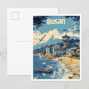 Busan South Korea Vintage Art Travel Illustration Vykort