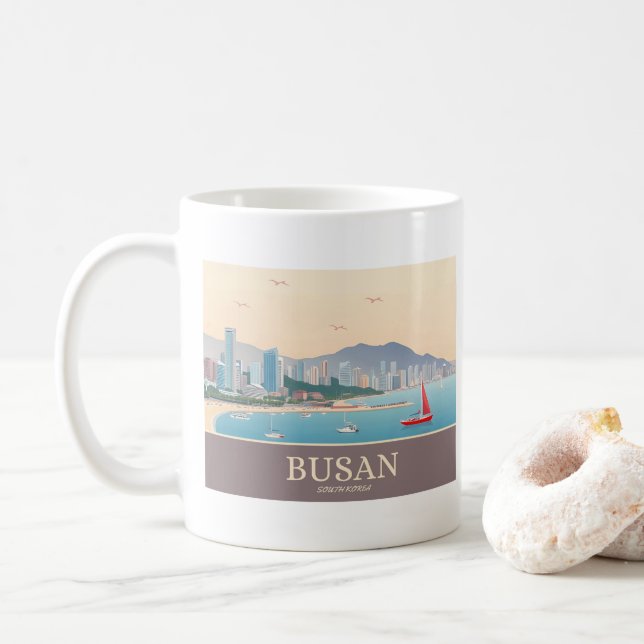 Busan Sydkorea Pastel Travel Kaffemugg (Med munk)