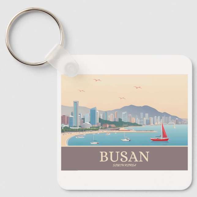 Busan Sydkorea Pastel Travel Nyckelring (Framsida)