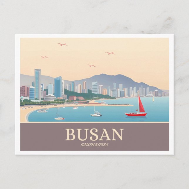 Busan Sydkorea Pastel Travel Vykort (Framsida)
