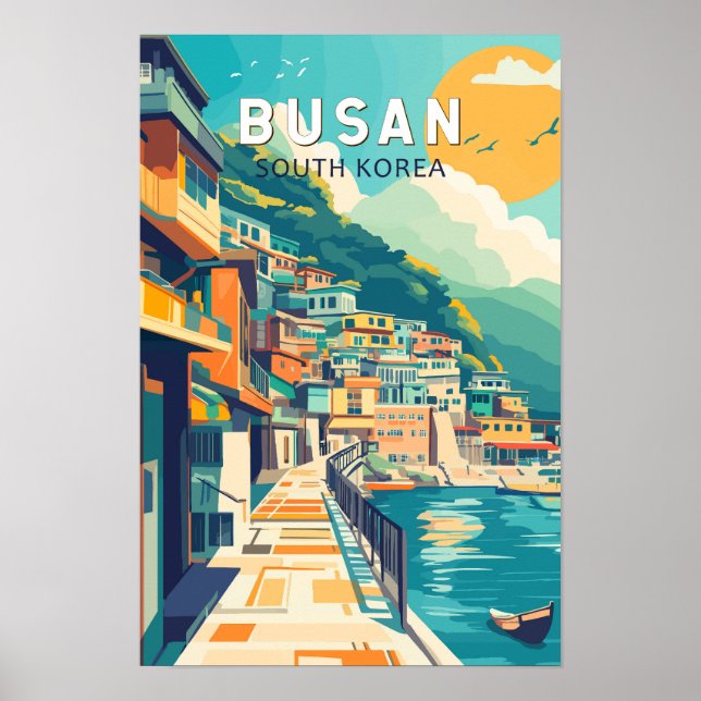 Busan Sydkorea Resa Konst Vintage Poster (Framsidan)